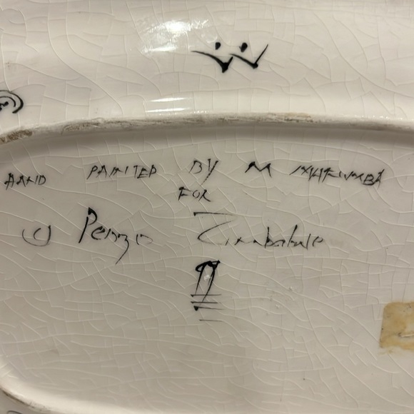 Vintage Penzo Zimbabwe Serving Tray African Art Hand Painted Signed Dishes Anima - Picture 4 of 7